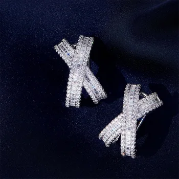 Ručné Cross Diamond Náušnice 925 Sterling silver Strany Svadobné Drop Visieť Náušnice pre Ženy Sľub Zapojenie Šperky