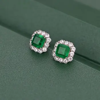 PANSYSEN Luxusné 925 Sterling Silver Emerald Simulované Moissanite Diamantové Výročie Strany Žien Stud Náušnice Jemné Šperky Darček