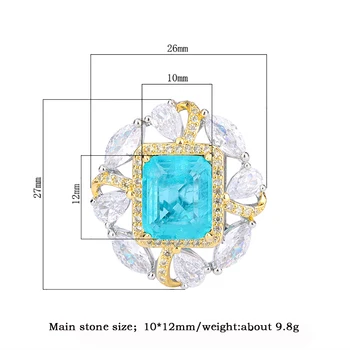 2022 sa zobrazili kľúčové tlačidlá 10*12mm Paraiba Turmalín Emerald Prstene pre Ženy Drahokam Svadobné Kapela Party, Koktail, Jemné Šperky Darček Veľkoobchod