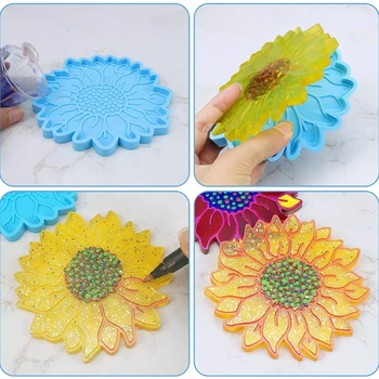 5 Ks Sun Flower Zásobník Epoxidové Živice Formy Servírovací Tanier Odlievanie Silikónové Formy DIY Remesiel Pohár Mat Robiť Nástroj