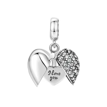 Nové 925 Silver Otvorené Srdce Kúzlo Lesklé Zirkón Fialová Korálky Fit 925 Originálne Náramky, Fashion, DIY Žena Šperky
