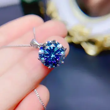 Modrá moissanite náhrdelník, 5 carat gem, môžu byť detekované pomocou nástroja, 925 Sterling silver