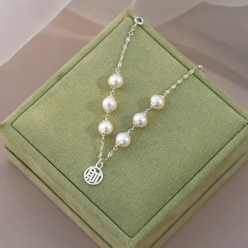 ASHIQI Skutočné Prírodné Sladkovodné Perly 925 Sterling Silver Náramok Módne Šperky pre Ženy