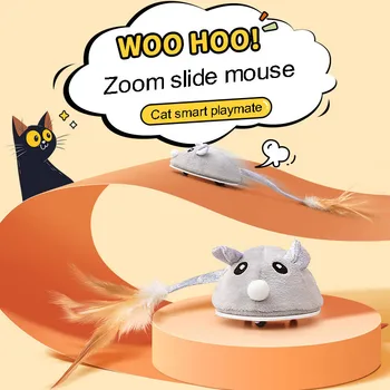 Cat Hračka Plazenie Myš S Pierko Vtipné Mačku Stick USB Rechargable Hrnú Myši Elektrické Zvieratko, Interaktívne Hračky, Príslušenstvo