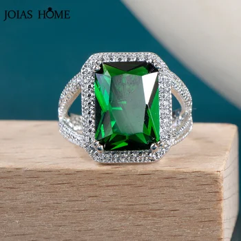 JoiasHome Luxusné dámske Krúžok Geometrie 9*14 mm Smaragdovo Zelený Drahokam Striebro 925 Šperky Na Výročie Banquet Žena Darček