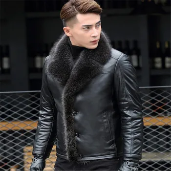M-5XL 2020 zimné nové mužov ovčej vlny kožená bunda Originálne kožené kabáty zahustiť kožušinových zvierat golier jaqueta masculino plus veľkosť