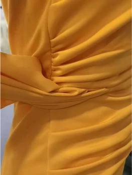 Missord Jedného Pleca Zábal Lem Saténové Šaty Večerné 2022 Ženy bez Rukávov Dĺžka Podlahy Bodycon Backless Maxi prom Žlté šaty