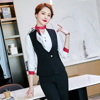 Naviu Červené Víno Podnikania V Krku Vesta Ženy 2022 Nové Jesenné Módne Formálne Topy Office Lady Práce Slim Uniformy