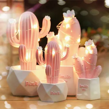 In Cactus LED stolná Lampa Ružová Roztomilý Dievča Srdce Sen Star Lampa Malé Kreatívne Nočné Svetlo Spálne Dekorácie Detí Darček