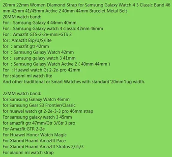 Pre Samsung 20 mm 22 mm Galaxy Sledovať 4 3 Klasické Kapela 46 mm 42mm 41/45mm, Aktívny 2 40 mm 44 mm Kovové Diamond Popruh Huawei Gt hodinky