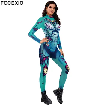 FCCEXIO Teroristické Krvavé 3D Vytlačené Ženy Jumpsuit, Karneval, Maškarný Strany Cosplay Kostým Kombinézu Dospelých Fitness Oblečenie Onesie