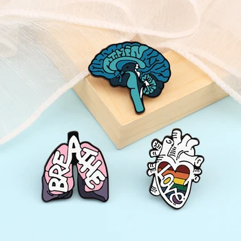 Lekárske Ľudských Orgánov Kolíky Rainbow Srdce Láska Pľúc DÝCHAŤ Mozgu Brošne Tvorivé Batoh Odznak Smalt Pin pre Lekár Sestra Darček