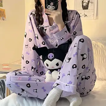Sanrio Kuromi Mymelody Kawaii Nové Letné Domov Dievča, Pyžamá Študent Cartoon Dlhým Rukávom Nohavice Mimo Nosiť Domov Oblečenie