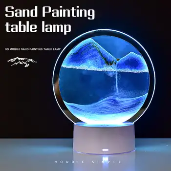 Stmievateľné 3D Pohybujúce sa Pieskové Umenie Stolové Lampy, RGB Farebné Zmeny Dynamické Hodiny Tvorivé Čítanie, Nočné Lampy Quicksand Stôl Nočného