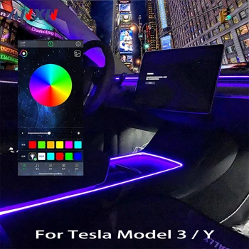Centrum Console Panel Neónové Svetlo Rúry Pre Tesla Model 3 Model Y 2021 2022 RGB Interiérové LED Pásy Svetlá s App Radič