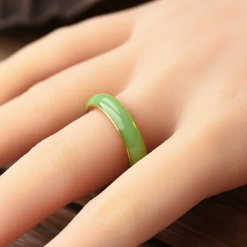 BAECYT Umelé Green Jade Krúžok Čínske Suveníry Amulet Módne Kúzlo Nehrdzavejúcej Šperky, Ručne Vyrezávané Remesiel Darček Pre Ženy, Mužov