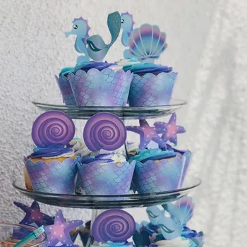 Narodeniny Mermaid Party Cupcake Mulčovače, Obaly buďme Morské panny Baby Sprcha Narodeninovej Party Dodávky Cake Dekorácie
