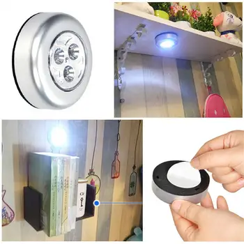 3 LED Núdzové Svetlo Napájaný z Batérií Bezdrôtový Noc Ľahký Dotyk Push Bezpečnostné Skrine, Skrine, Skrinka v Kuchyni Malé Nástenné Svietidlo