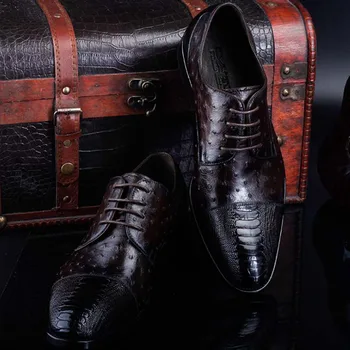 Ourui nový príchod Pštrosie pokožky mužov šaty topánky podnikania muži formálne topánky kožené topánky kožené podrážka pánske topánky