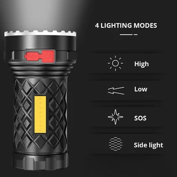 Super Jasné Baterka Ultra Výkonné LED Baterky Svetlo Nabíjateľná 7 COB Bočné Svetlo 4 Režimy Vonkajšie Dobrodružstvo 400LM Baterka