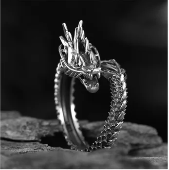 Retro panovačný dragon krúžok pánske módne osobnosti prehnané jeden otvorená mužov a žien ukazovák krúžok