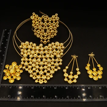 SYHOL 24K Originálny Dizajn Ženy Šperky Set Luxusné Pozlátené Náhrdelník Náramok Náušnice Láska Prívesok Veľké RingFree Doprava