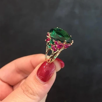 Elegantné Námestie Emerald Krúžok pre Ženy Móda Otvorenie 585 Fialové Zlato 14K Rose Gold Vykladané Ametyst Svadobné Šperky, Zásnubné