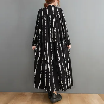 Celý Rukáv Rovno Japonskom Štýle Nové Jeseň Čierna Vintage Vytlačené Dlhé Šaty Veľká Veľkosť Loose Fit Veľký Župan vestidos JJXD020