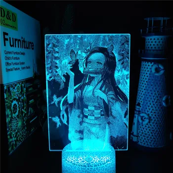 Anime Démon Vrah Kamado Nezuko 3D Nočné Osvetlenie LED Farebné Lampara Tabuľka Manga Stolná Lampa RGB Visual Osvetlenie Kimetsu č Yaiba