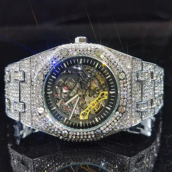 MISSFOX Platinum Duté Náramkové hodinky Muž Mechanické Ľadový Von Módy Hiphop pánske Hodinky Business Reloj De Hombre Rozšírené Luxus