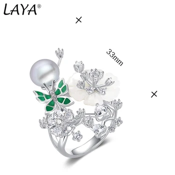 Laya Prírodné Perly Krúžok Pre Ženy Čistý 925 Sterling Silver Jemné Biele Kvety Jemné Šperky Vyrábané Ručne Smalt