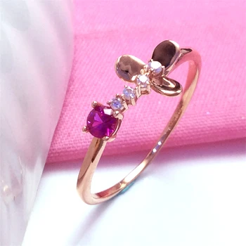Nové 585 fialová pozlátené 14 KARÁTOVÉ ružové zlato nádherné malé kvet ruby prstene pre ženy módy klasické sladké štýl šperky