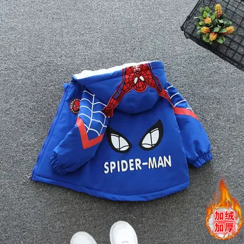 Chlapci Hrubé Bundy Zimné Teplé Jackert s Utiecť Módne 2022 Cartoon Spiderman Kapucňou Bundy Deti Oblečenie vrchné oblečenie