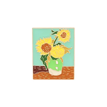 Olejomaľba Kričať, Slnečnica Van Gogh Cartoon Brošňa Kolíky Smalt Kovové Odznaky Klopě Pin Brošne Módne Šperky Príslušenstvo