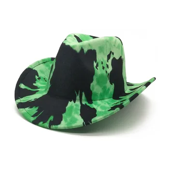 Veľkoobchod kovbojský klobúk žiarivkové svetlo zelená na koni klobúk škvrny žena lete 2021 nový hip hop retro západnej kučeravé kovbojský klobúk Panama