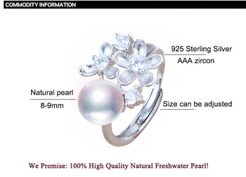 ZHBORUINI Pearl Krúžok Prírodné Sladkovodné Perly Šperky 925 Sterling Silver Krúžky Pre Ženy Vysokej Guality Kvet Snubné Prstene Darček