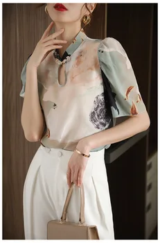 2023 čínsky qipao topy ženy camisa čína kvetina tlače vzor cheongsam tričko čínske tradičné oblečenie cheongsam, blúzky