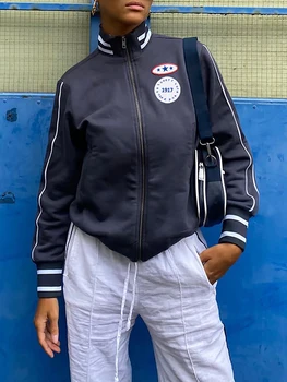Weekeep Streetwear Baseball Jacket Príležitostné Tlače Úplné Zip Dlhý Rukáv Plodín s Kapucňou Harajuku kórejský Módne vrchné oblečenie y2k Ženy