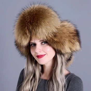 Zimné Ženy Klobúk Pompom Čiapočku Skutočné Fox Kožušiny Skullie ruskej Zime Žena Čiapky Bavlna Bombardér pre Ladys