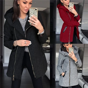 Jeseň Zima Ženy Coats Módne Farbou Zip Long Sleeve Hooded Jacket Kabát Vrchné Oblečenie Žien Dlho Hoodies Kabát Plus Veľkosť