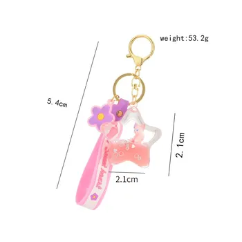 Nové kreslené olejované ružová fox plávajúce pentagram keychain quicksand prívesok študent taška darček prívesok