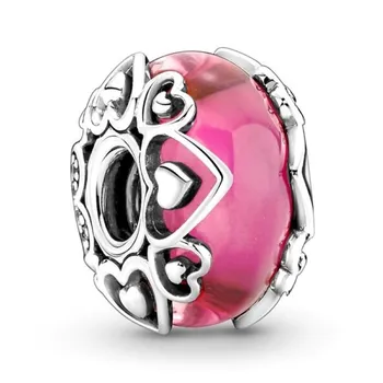 Autentické 925 Sterling Silver Momenty Odhaliť Svoju Lásku Ružová Murano Skla Kúzlo Perličiek Fit Pandora Náramok & Náhrdelník Šperky