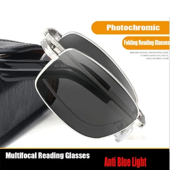 Prenosné Progresívne Photochromic Skladacie Okuliare na Čítanie Mužov Multifokálne Ďalekozrakosť Okuliare Anti-Modré Svetlo s Okuliare Prípade