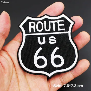 Móda Veľkosť 7.9*7.3 cm Route 66 Škvrny Železa Nálepky Prúžok na oblečenie, Odznaky, Vyšívané Nášivka na Oblečenie