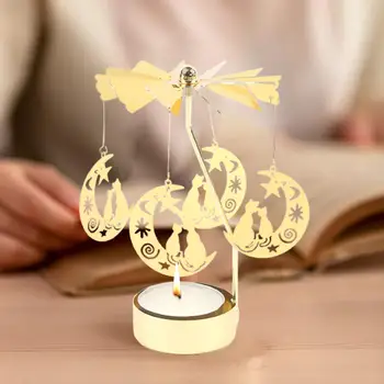 Zlatá Farba Sviečkový Rotujúce Romantický Otáčania Spinning Carrousel Čajové Sviečky Svietnik Večera Svadobné Bar Strany Vianoce