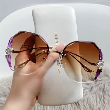 2022 bez obrúčok slnečné Okuliare Ženu Sexy Luxusný Dizajn Značky Diamond Slnečné Okuliare Gradient Odtiene pre Ženy Oculos De Sol Uv400