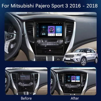 Podofo CarPlay Android, autorádio Na Mitsubishi Pajero Sport 3 2016-2018 Multimediálny Prehrávač Videa 2din GPS Navigácie HiFi Stereo