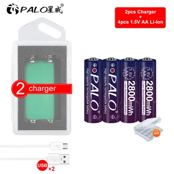 PALO 1,5 v 2800mWh aa polymer lithium li-ion nabíjateľné batérie batéria AA 1,5 V stabilnej contant+ 2slots lítium li-ion nabíjačka