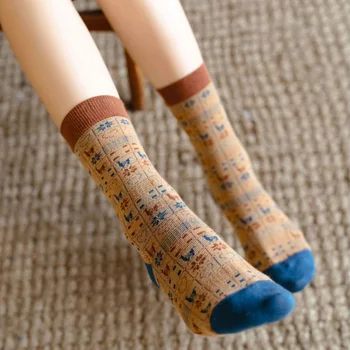 2 Páry Etnický Štýl Dlhé Ponožky Žena Módy Tlače Zimné Ponožky Nové Kawaii Dámske Ponožky Nastaviť Vintage Bežné Streetwear Leg Warmer