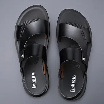 Sandále pre mužov, kožené vonkajšie 2022 lete Mužov Topánky pravej Kože Non-slip Pláži Slip-On Cestovanie Sandále, Papuče luxus